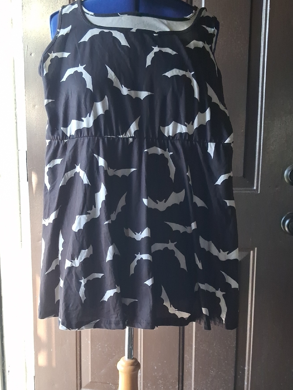 Black and White Bat-Print Women’s Dress Witb Built In Shorts